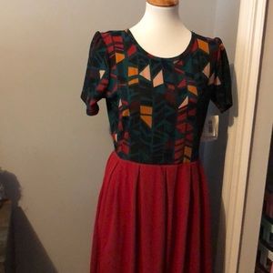 LuLaRoe Holiday Red Amelia Dress XL New